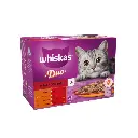 أكياس طعام القطط Whiskas 1+، مزيج لحمي مزدوج في الجيلي (12 × 85 غرام)