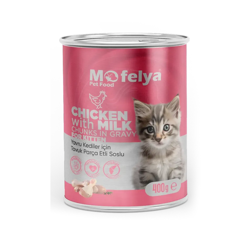 Mofelya wet food for kitten chunks in gravy chicken with milk 400g