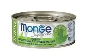 Monge supreme wet food senior tuna with brown rice and matcha 80g