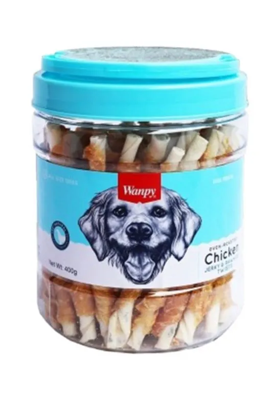 Wanpy Dog Treat Chicken Jerky & Rawhide 400g