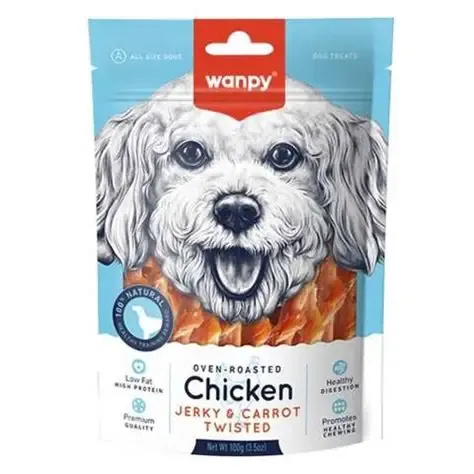 Wanpy Dog Treat Oven-Roasted Chicken Jerky & Carrot Twisted 100g