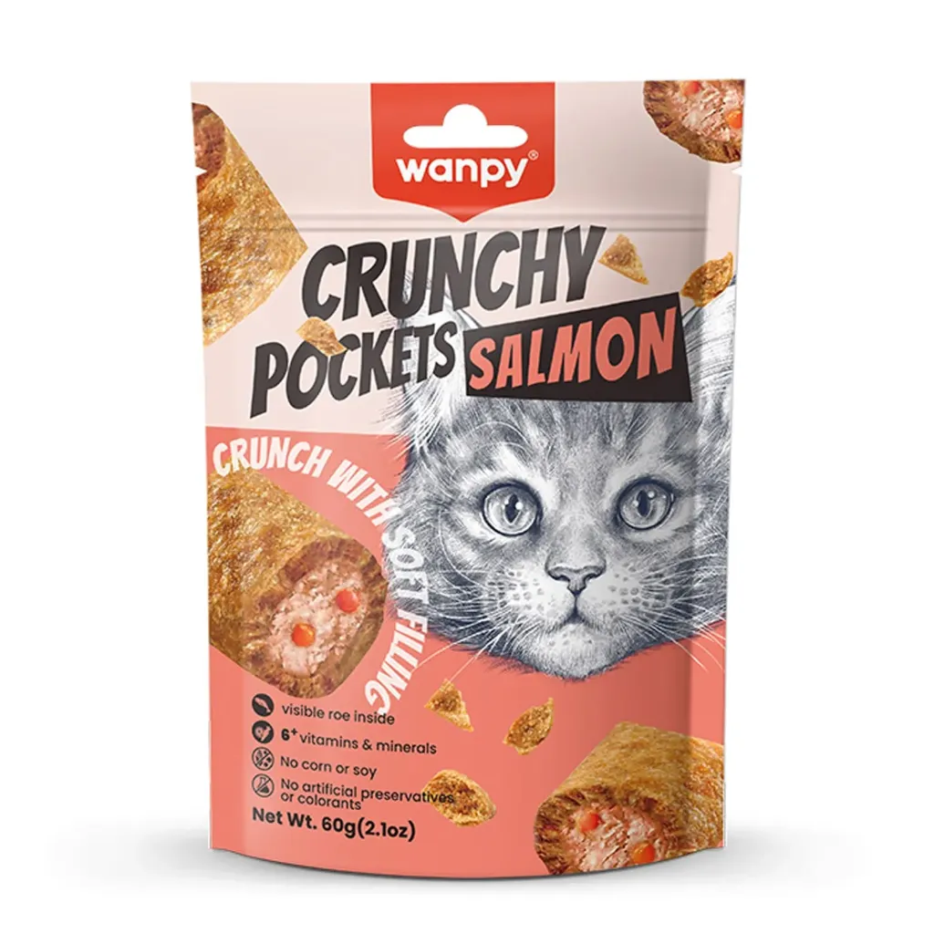 Wanpy Cat Treats Crunchy Pockets Salmon 60g
